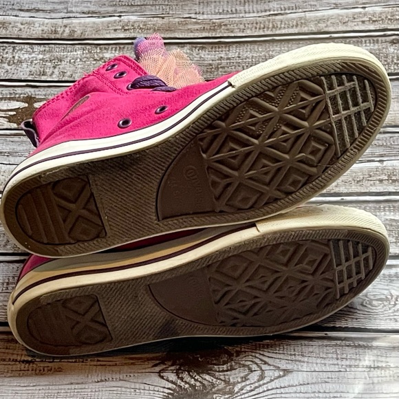 Converse Girls All Star Chuck Taylor Distressed Pink Party Hi Top Sneakers 4 - Picture 15 of 16